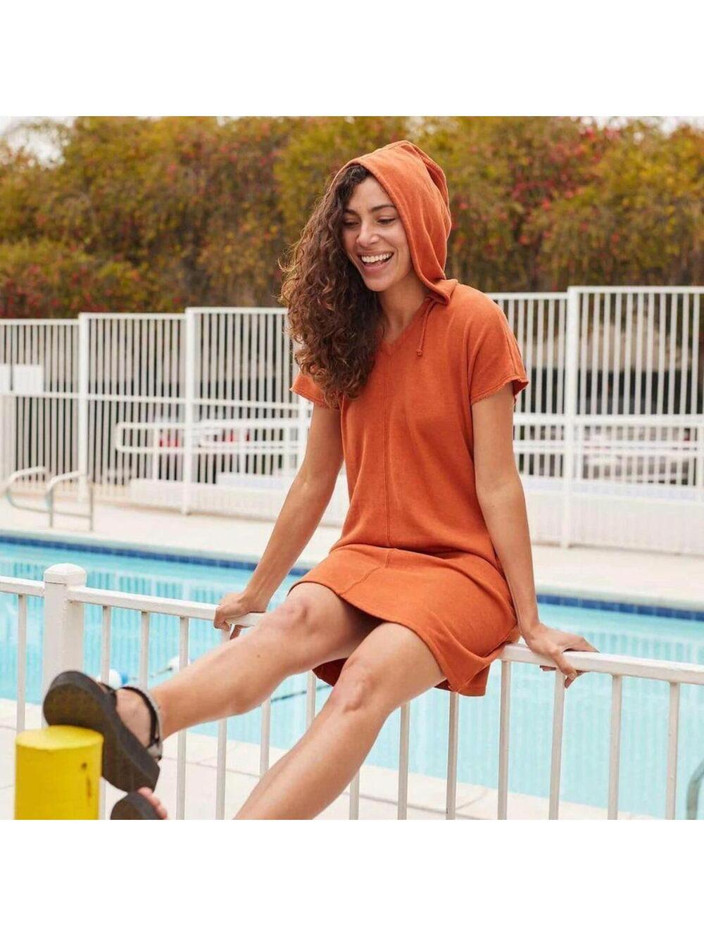 Toad&Co Women's Epiq Hooded Dress - Rust orange Size M outdoor hiking granola